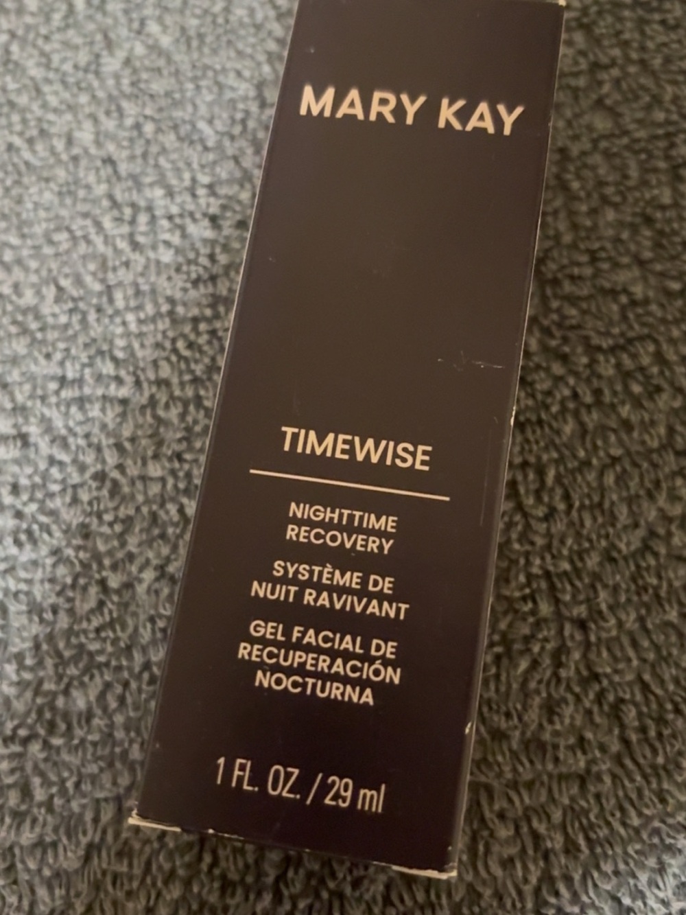 Mary Kay Timewise Nighttime Recovery Gel - Black and Gold Text